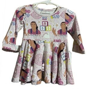 BAMBOO Kids Ms. Rachel twirly Dress with Fun Print - Pink and White